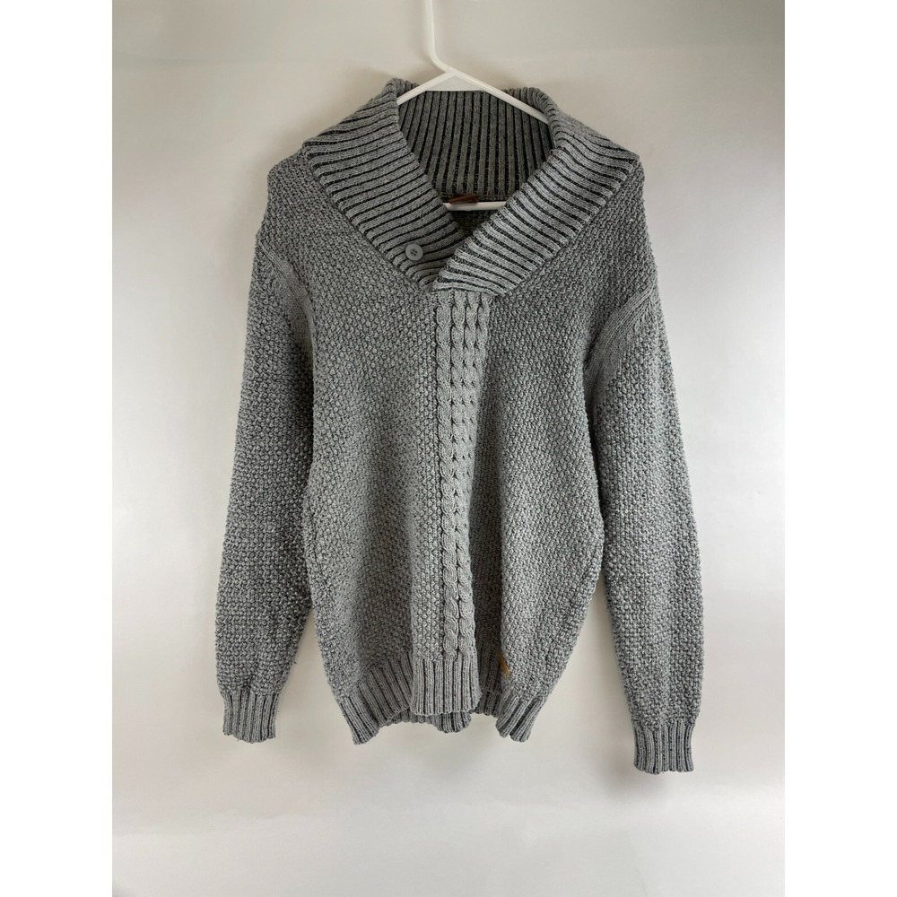 USICON Sweater Women's Size Medium Gray Shawl Neck Cable Knit Pullover Long Slv